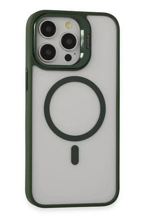Fuchsia iPhone 15 Pro Max ile Uyumlu Kılıf Roblox Lens Kablosuz Şarj Özellikli Standlı Kapak - Koyu Yeşil