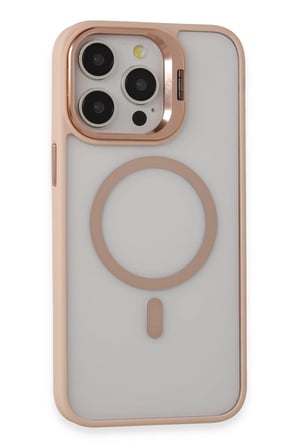 Fuchsia iPhone 15 Pro Max ile Uyumlu Kılıf Roblox Lens Kablosuz Şarj Özellikli Standlı Kapak - Pudra