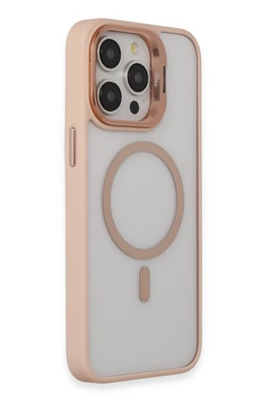 Fuchsia iPhone 15 Pro Max ile Uyumlu Kılıf Roblox Lens Kablosuz Şarj Özellikli Standlı Kapak - Pudra