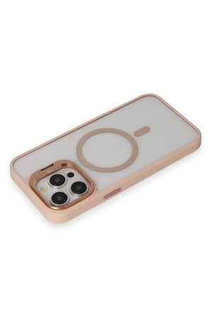 Fuchsia iPhone 15 Pro Max ile Uyumlu Kılıf Roblox Lens Kablosuz Şarj Özellikli Standlı Kapak - Pudra