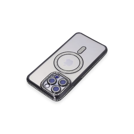 iPhone 15 Pro Max Kılıf Joke Seri Magsafe Özellikli Taşlı Simli Silikon Kapak