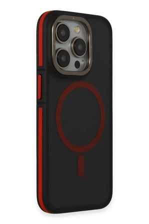 Fuchsia iPhone 15 Pro ile Uyumlu Rocky Kablosuz Şarj Özellikli Kapak - Siyah-Kırmızı