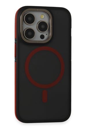 Fuchsia iPhone 15 Pro Max ile Uyumlu Rocky Kablosuz Şarj Özellikli Kapak - Siyah-Kırmızı