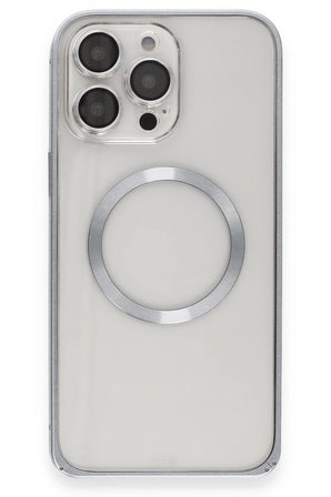 Fuchsia iPhone 15 Pro Max ile Uyumlu Kılıf Metal Bumper Magneticsafe Kapak - Gri
