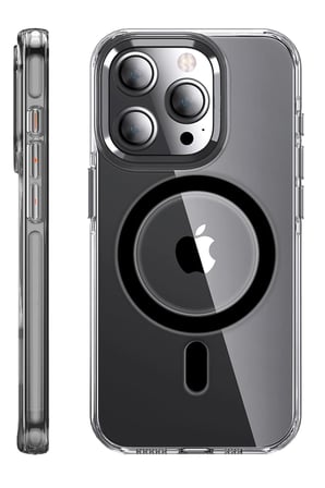 Fuchsia iPhone 14 Pro ile Uyumlu Kılıf Crystal Kablosuz Şarj Özellikli Kapak - Siyah