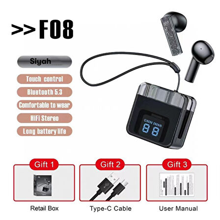 Karler Bass F08 Dijital Şarj Göstergeli TWS Bluetooth Kulaklık - Siyah