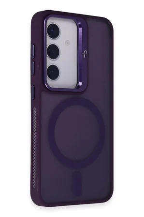 Fuchsia Samsung Galaxy S24 ile Uyumlu Flet Lens Kablosuz Şarj Özellikli Kapak - Derin Mor