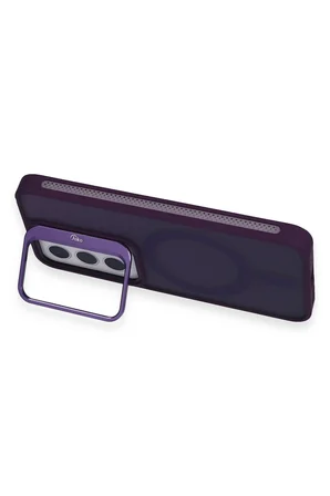 Fuchsia Samsung Galaxy S24 ile Uyumlu Flet Lens Kablosuz Şarj Özellikli Kapak - Derin Mor