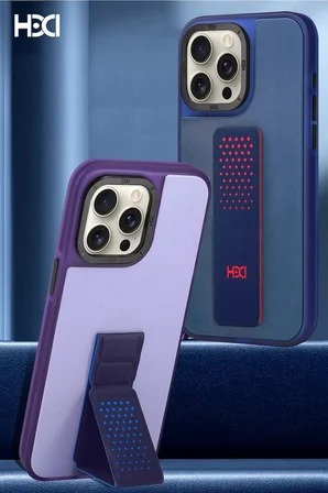 Fuchsia iPhone 15 Pro ile Uyumlu HBC-239 Colombo Standlı Kapak - Siyah