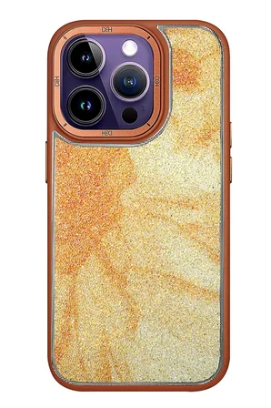 Fuchsia iPhone 13 Pro Max ile Uyumlu HBC-201 Salvador Simli Kapak - Kahverengi