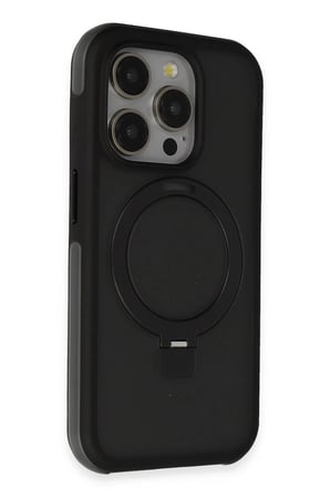 Fuchsia iPhone 15 Pro ile Uyumlu Zorda Airbag Kablosuz Şarj Özellikli Standlı Kapak - Siyah