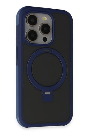 Fuchsia iPhone 15 Pro Max ile Uyumlu Zorda Airbag Kablosuz Şarj Özellikli Standlı Kapak - Lacivert
