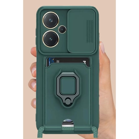 Xiaomi Redmi Note 13 Pro Plus Kılıf Zuma Kartvizitli Yüzüklü Silikon - Kırmızı
