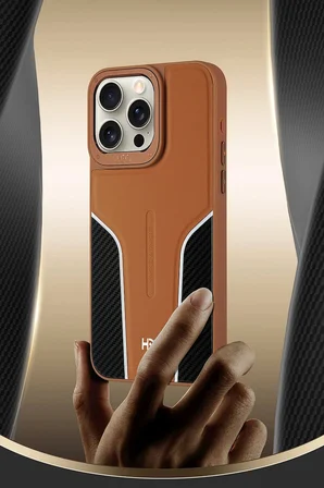 Fuchsia iPhone 15 Pro Max ile Uyumlu HBC-264 Lambor Karbon Fiber Sport Kapak - Titan Gri