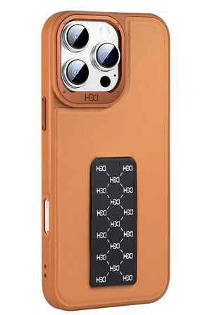 Fuchsia iPhone 15 Pro ile Uyumlu HBC-265 Madrid Kablosuz Şarj Özellikli Standlı Kapak - Kahverengi