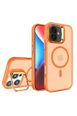 Fuchsia iPhone 16 Plus ile Uyumlu Flet Lens Kablosuz Şarj Özellikli Kapak - Turuncu