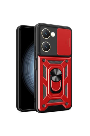 Uray store Vivo Y18 Kılıf Pars Lens Yüzüklü Silikon - Kırmızı