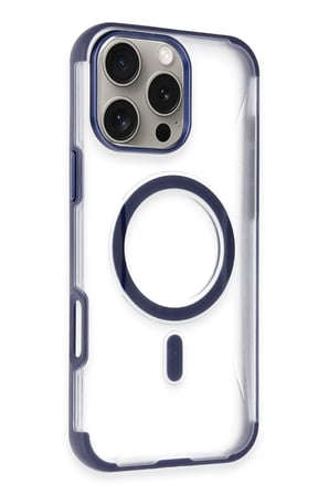 Fuchsia iPhone 14 Pro Max ile Uyumlu Hilton Kablosuz Şarj Özellikli Kapak - Lacivert