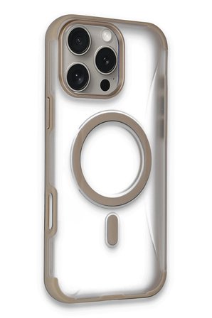 Fuchsia iPhone 14 Pro Max ile Uyumlu Hilton Kablosuz Şarj Özellikli Kapak - Gold