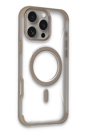 Fuchsia iPhone 14 Pro Max ile Uyumlu Hilton Kablosuz Şarj Özellikli Kapak - Gold