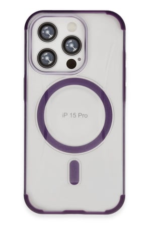 Fuchsia iPhone 15 Pro ile Uyumlu Hilton Kablosuz Şarj Özellikli Kapak - Derin Mor