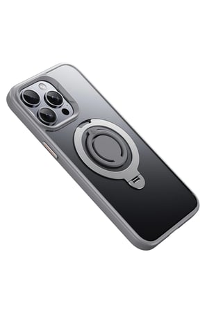 Fuchsia iPhone 15 Pro Max ile Uyumlu Avatar 360 Dönen Kablosuz Şarj Özellikli Kapak - Titan Gri