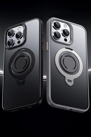 Fuchsia iPhone 16 Pro ile Uyumlu Avatar 360 Dönen Kablosuz Şarj Özellikli Kapak - Siyah