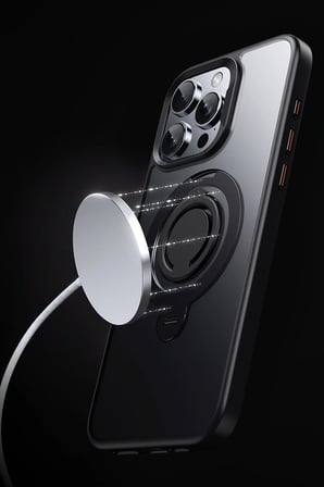 Fuchsia iPhone 16 Pro ile Uyumlu Avatar 360 Dönen Kablosuz Şarj Özellikli Kapak - Titan Gri