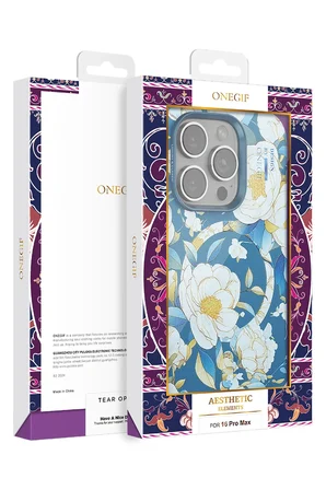 Onegif Apple iPhone 16 Pro Max Flower Series Magsafe Kapak - Mavi