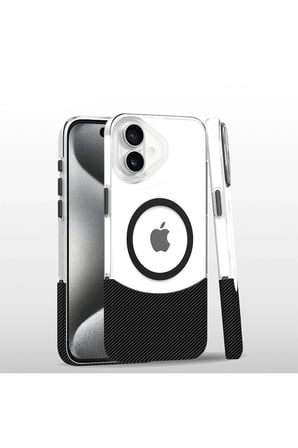Fuchsia iPhone 16 ile Uyumlu Carbon Puzzle Kablosuz Şarj Özellikli Kapak - Siyah