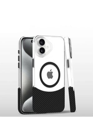 Fuchsia iPhone 16 ile Uyumlu Carbon Puzzle Kablosuz Şarj Özellikli Kapak - Siyah-2