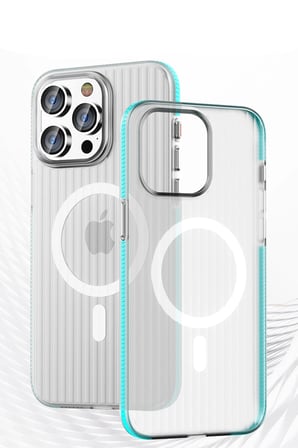 Fuchsia iPhone 15 Pro Max ile Uyumlu Line Kablosuz Şarj Özellikli Kapak - Mavi