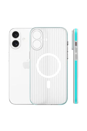 Fuchsia iPhone 16 ile Uyumlu Line Kablosuz Şarj Özellikli Kapak - Mavi