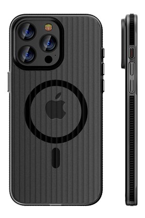 Fuchsia iPhone 16 Pro ile Uyumlu Line Kablosuz Şarj Özellikli Kapak - Siyah