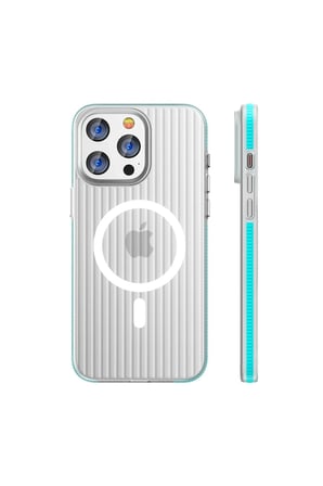 Fuchsia iPhone 16 Pro ile Uyumlu Line Kablosuz Şarj Özellikli Kapak - Mavi