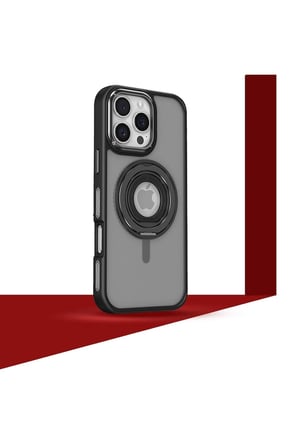Fuchsia iPhone 16 ile Uyumlu Banza Kablosuz Şarj Özellikli Standlı Kapak - Pembe