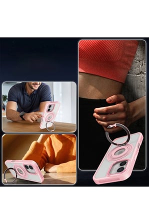 Fuchsia iPhone 16 ile Uyumlu Banza Kablosuz Şarj Özellikli Standlı Kapak - Turuncu