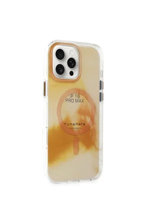 Fuchsia iPhone 16 Pro Max ile Uyumlu Phantom Kablosuz Şarj Özellikli Kapak - Gold