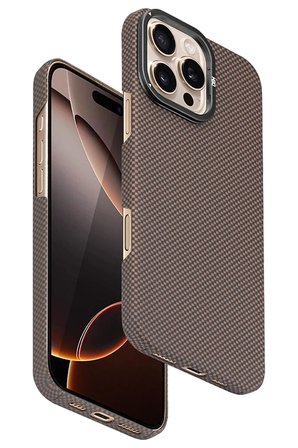 Fuchsia iPhone 16 Pro Max ile Uyumlu Blaze 1000D Kevlar Kablosuz Şarj Özellikli Kılıf - Gold