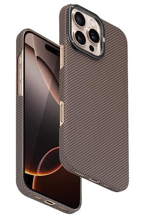 Fuchsia iPhone 16 Pro Max ile Uyumlu Blaze 1000D Kevlar Kablosuz Şarj Özellikli Kılıf - Gold