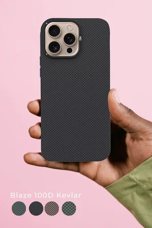Fuchsia iPhone 15 Pro Max ile Uyumlu Blaze 1000D Kevlar Kablosuz Şarj Özellikli Kılıf - Mavi
