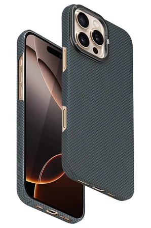 Fuchsia iPhone 16 Pro ile Uyumlu Blaze 1000D Kevlar Kablosuz Şarj Özellikli Kılıf - Mavi