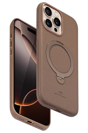 Fuchsia iPhone 14 Pro Max ile Uyumlu Vapor Deri Kablosuz Şarj Özellikli Standlı Kılıf - Gold