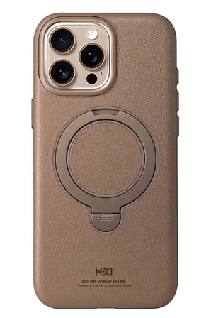 Fuchsia iPhone 14 Pro Max ile Uyumlu Vapor Deri Kablosuz Şarj Özellikli Standlı Kılıf - Gold