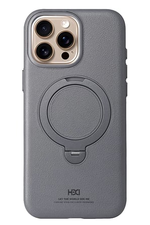 Fuchsia iPhone 15 Pro Max ile Uyumlu Vapor Deri Kablosuz Şarj Özellikli Standlı Kılıf - Titan Gri