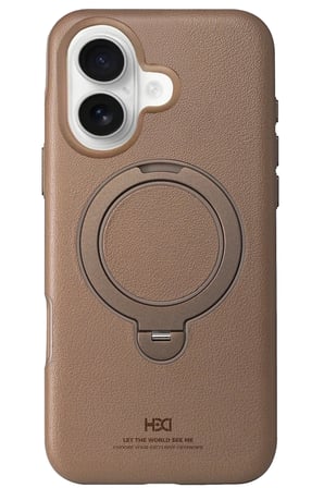 Fuchsia iPhone 16 ile Uyumlu Vapor Deri Kablosuz Şarj Özellikli Standlı Kılıf - Gold