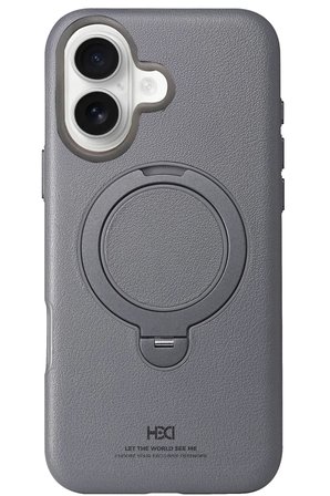 Fuchsia iPhone 16 ile Uyumlu Vapor Deri Kablosuz Şarj Özellikli Standlı Kılıf - Titan Gri