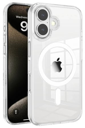 Fuchsia iPhone 16 ile Uyumlu Gleam PC Sert Kablosuz Şarj Özellikli Kılıf - Şeffaf