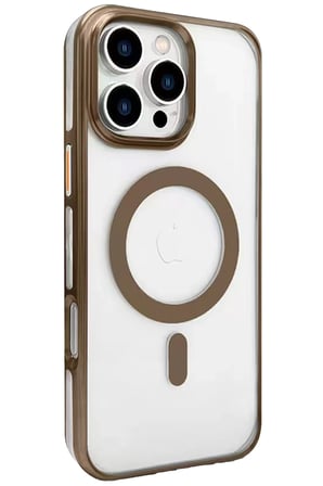 Fuchsia iPhone 16 Pro ile Uyumlu Gleam PC Sert Kablosuz Şarj Özellikli Kılıf - Kahverengi