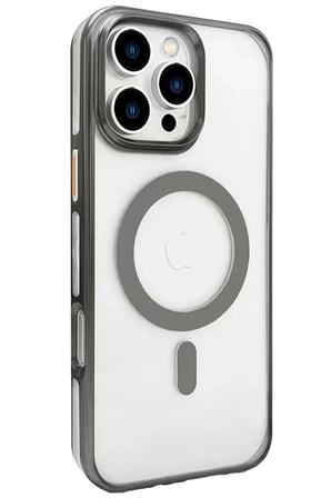 Fuchsia iPhone 16 Pro Max ile Uyumlu Gleam PC Sert Kablosuz Şarj Özellikli Kılıf - Titan Gri